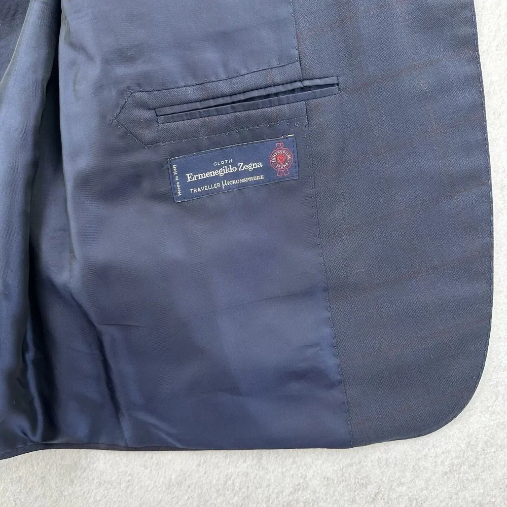 Ermenegildo‎ Zegna Blazer Jacket 42S Windowpane Blue Sport Suit Coat 2-Button